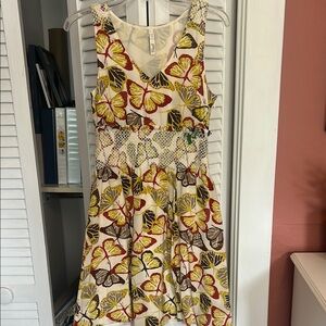 Butterfly Sleeveless Dress - Yellow and Brown